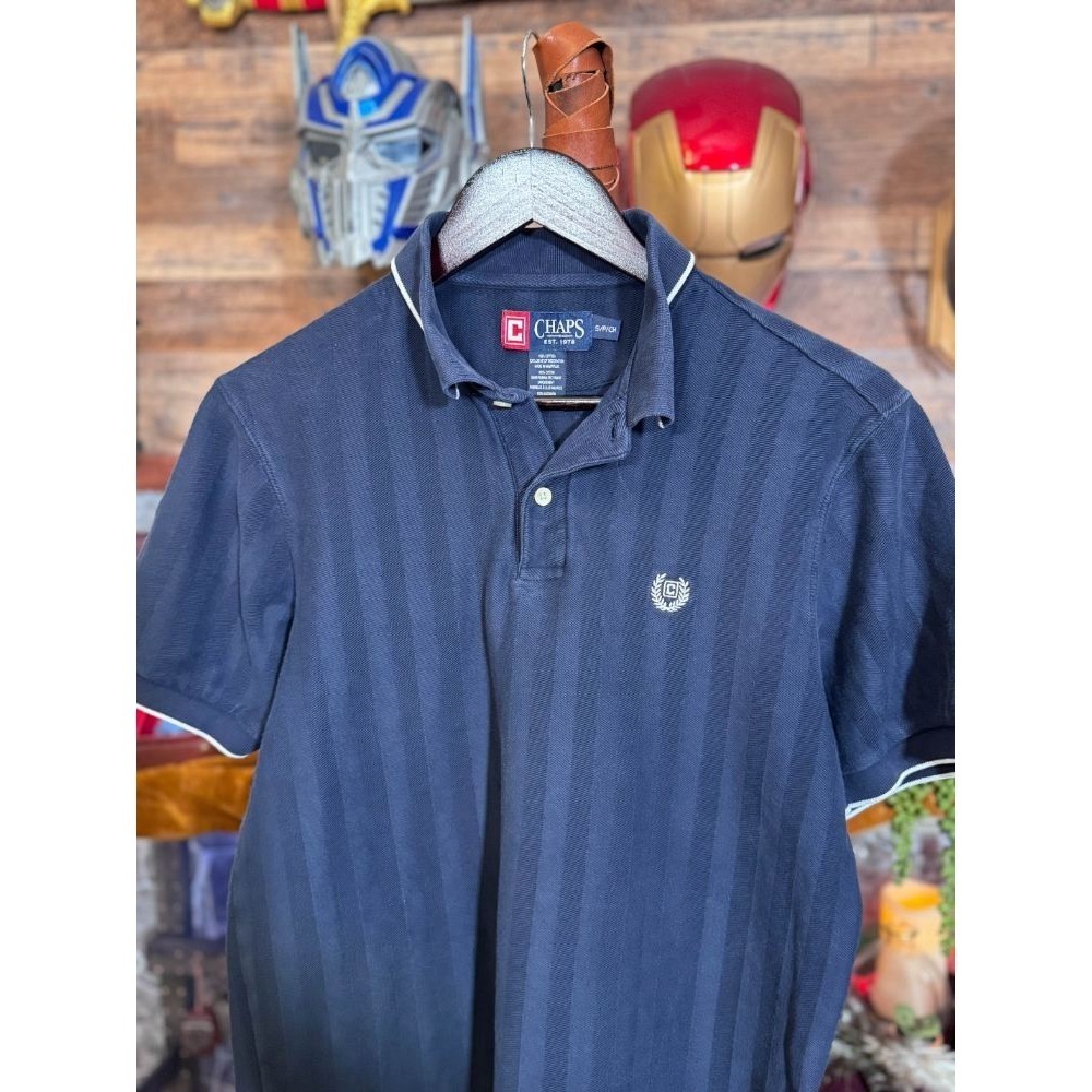 Chaps Striped Polo Shirt Navy Blue Casual Golf Tee Small